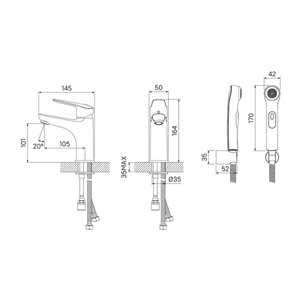 Смеситель для раковины с гигиеническим душем IDDIS Torr (TORSB00i08)